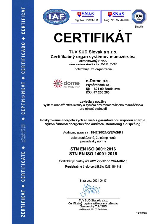Certifikát ISO 14001 a ISO 9001